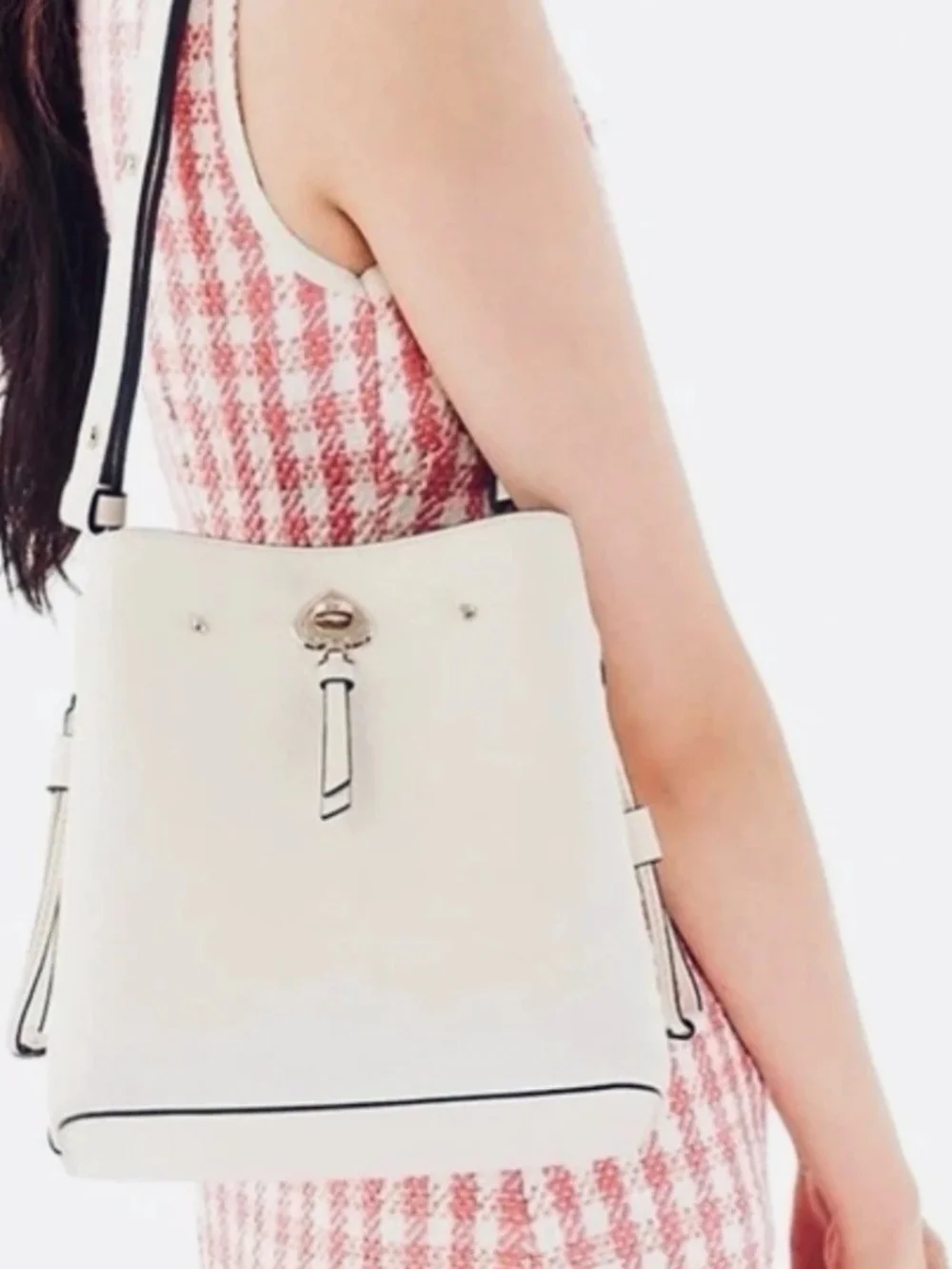 kate spade New York Cream Pebbled Leather Marti Bucket Crossbody Bag